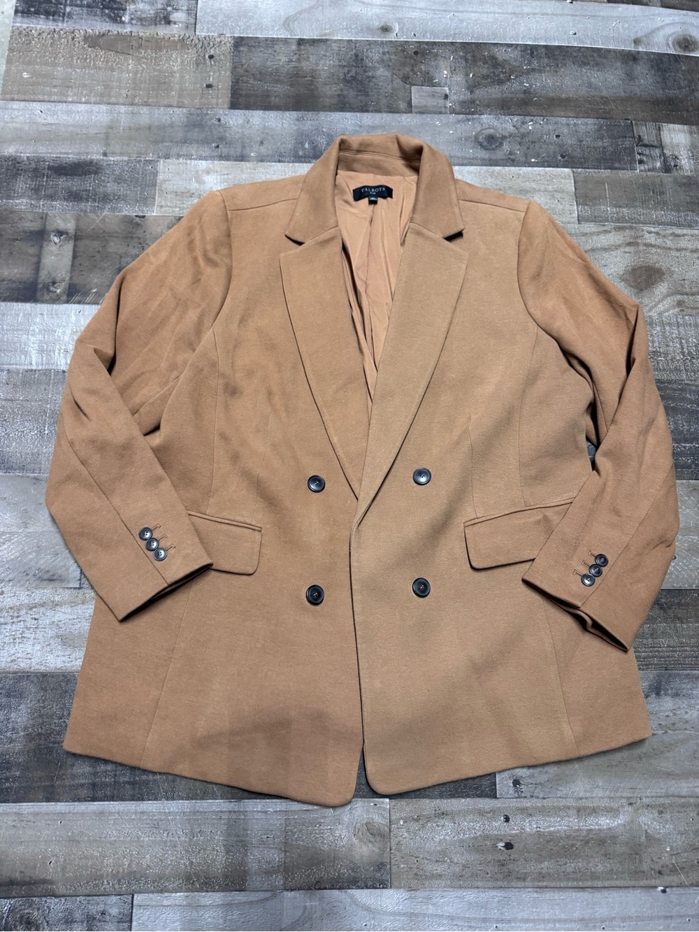 Talbots Plus 18W Camel Double Breasted Open Front Blazer Stretch